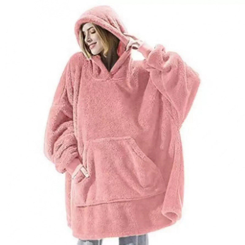 Damen Kuschelige Oversize-Hoodiejacke aus Fleece mit Kängurutasche Heidi-Mode