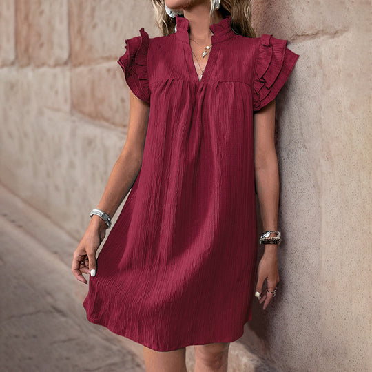 Damen lässiges Kurzarmkleid mit Rüschendetails Heidi-Mode