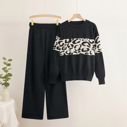 Damen modisches Freizeit-Loungewear-Set mit angesagtem Leopardenmuster Heidi-Mode