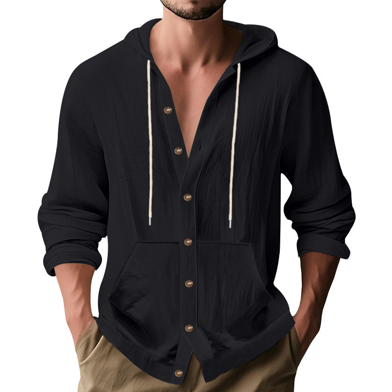 Herren Kapuzenshirt mit Knopfleiste und praktischen Taschen Heidi-Mode