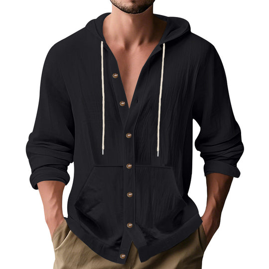 Herren Kapuzenshirt mit Knopfleiste und praktischen Taschen Heidi-Mode