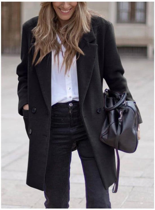 Damen eleganter und warmer Wollmantel mit doppelter Knopfleiste Heidi-Mode