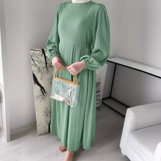 Damen Maxikleid mit strukturiertem Design und Puffärmeln Heidi-Mode