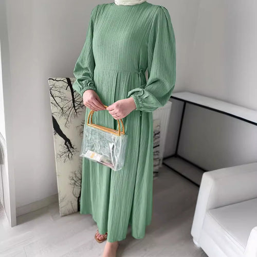 Damen Maxikleid mit strukturiertem Design und Puffärmeln Heidi-Mode