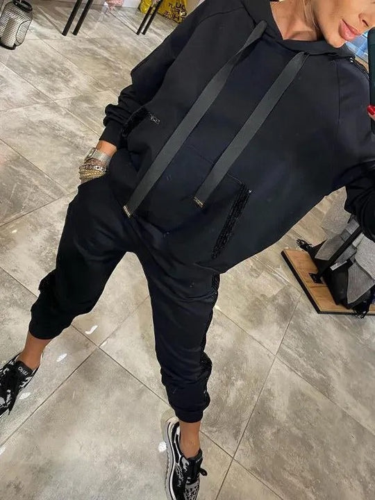 Damen Lässiges Sweat-Outfit mit dekorativem Kordeldetail Heidi-Mode