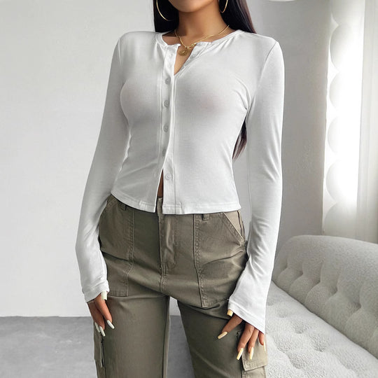 Damen Langarmshirt mit modischer Knopfleiste und figurschmeichelndem Schnitt Heidi-Mode