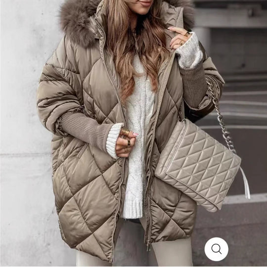 Damen gestepptes Winterparka mit abnehmbarer Kapuze Heidi-Mode