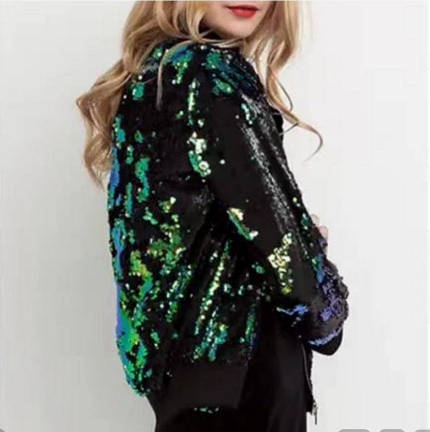 Damen Glamouröse Pailletten-Bomberjacke Heidi-Mode