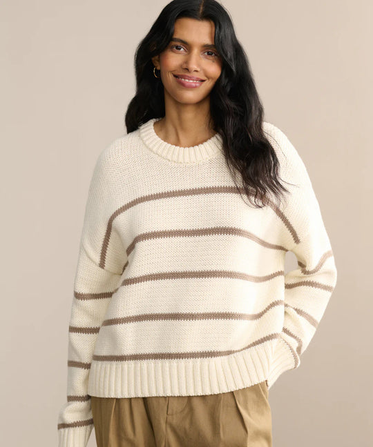 Damen gestrickter Pullover mit breitem Streifenmuster und lässigem Schnitt Heidi-Mode