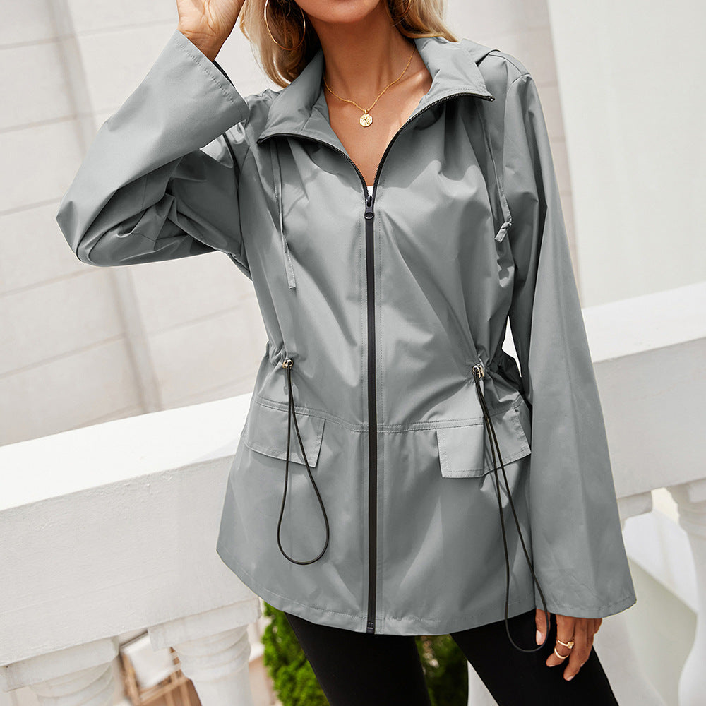Damen leichte Regenjacke mit Kapuze und verstellbarem Bund Heidi-Mode