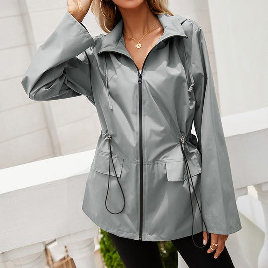 Damen leichte Regenjacke mit Kapuze und verstellbarem Bund Heidi-Mode