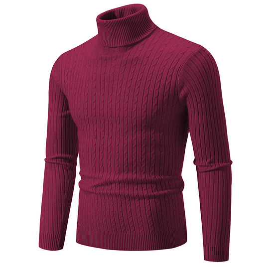 Herren Pullover mit hohem Kragen und strukturiertem Zopfmuster Heidi-Mode