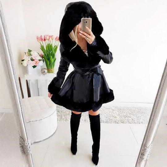 Damen modische Kunstlederjacke mit Teddyfutter Heidi-Mode