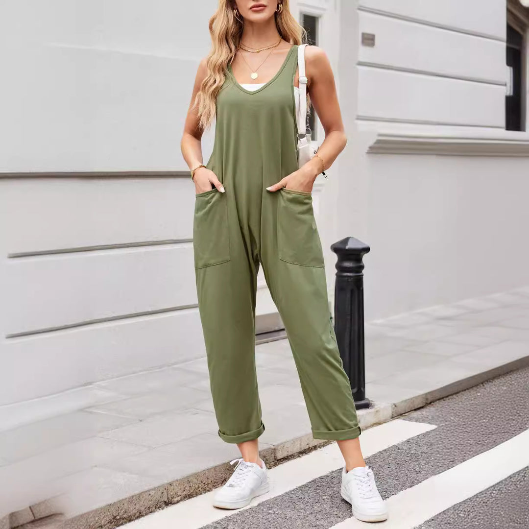 Damen Jumpsuit mit großzügigen Taschen und weichem Stretchmaterial Heidi-Mode