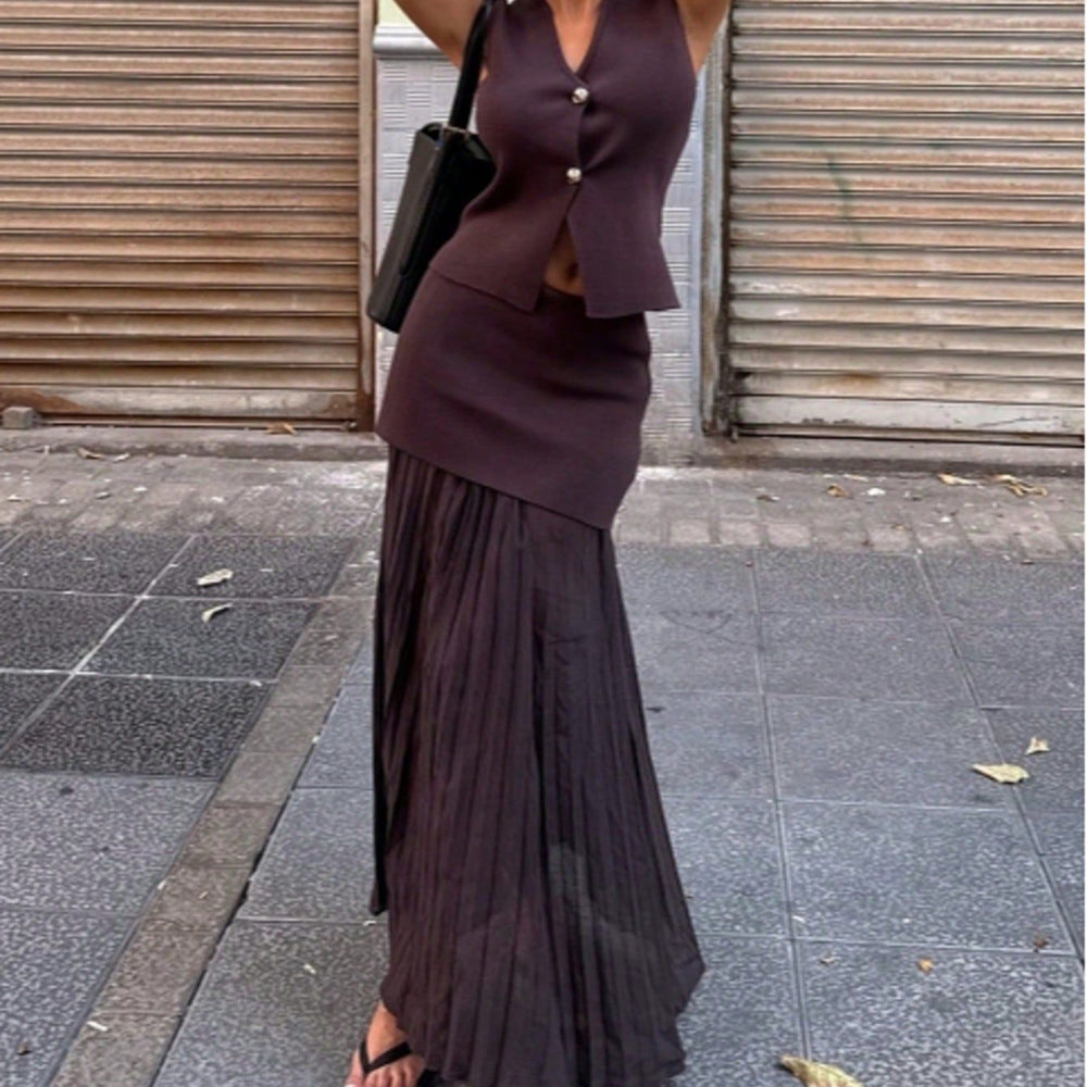 Damen elegantes Strick-Set mit asymmetrischem Rock und ärmelloser Weste Heidi-Mode