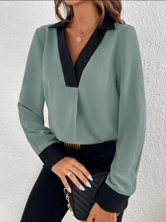 Damen Elegante Bluse mit kontrastierendem Kragen Heidi-Mode