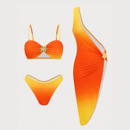 Damen Bikini-Set mit eleganter Raffung und glamouröser Applikation Heidi-Mode