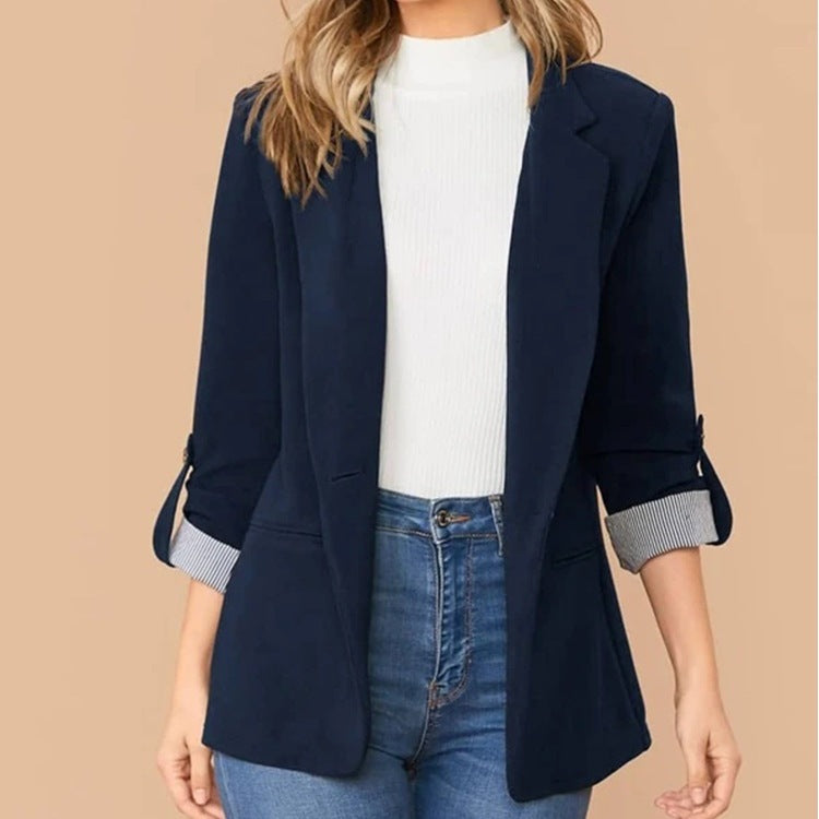 Damen Eleganter lässiger Blazer mit umschlagbaren Ärmeln und klassischem Schnitt Heidi-Mode