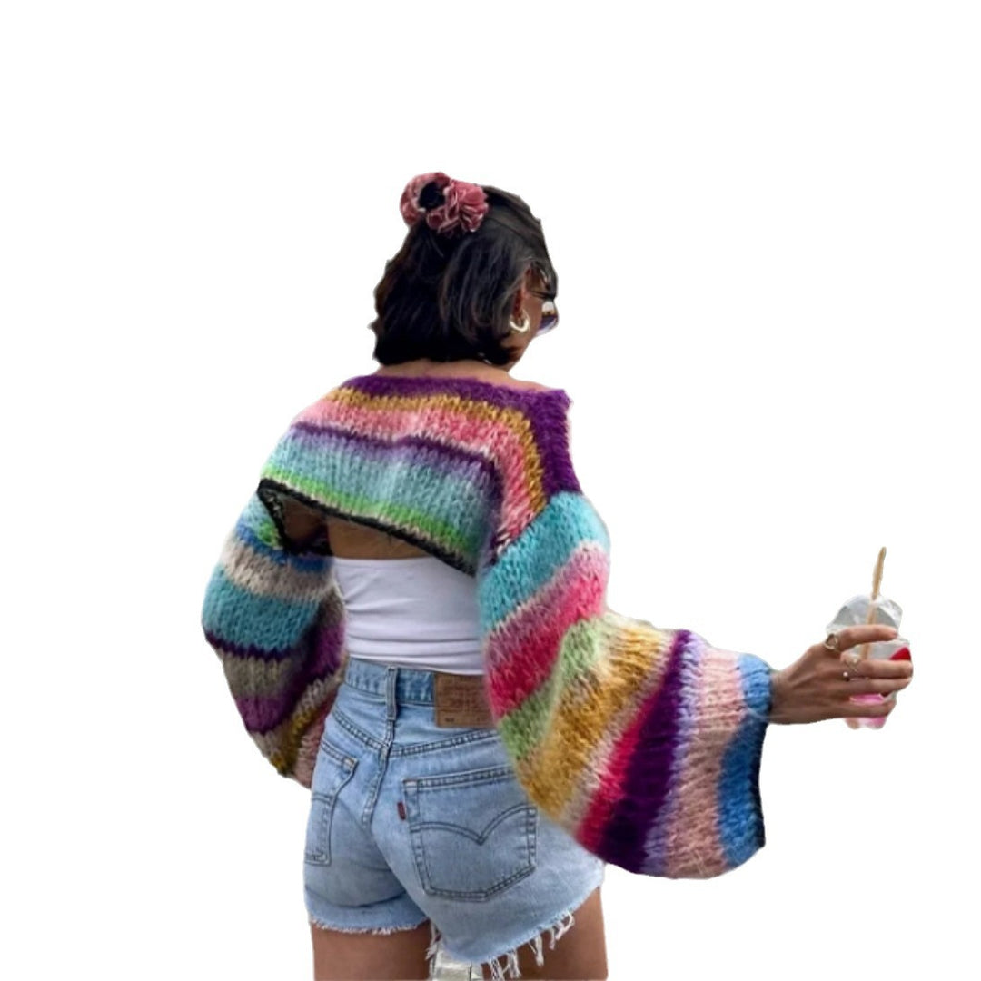Damen Strickpullover im bunten Design mit weiten Ärmeln Heidi-Mode