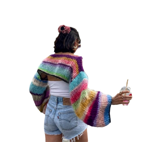 Damen Strickpullover im bunten Design mit weiten Ärmeln Heidi-Mode