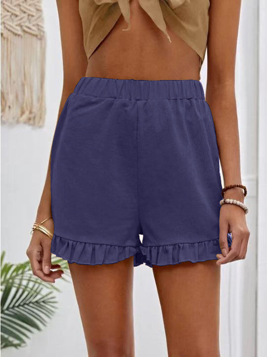 Damen Shorts mit voluminösem Rüschensaum und elastischem Bund Heidi-Mode