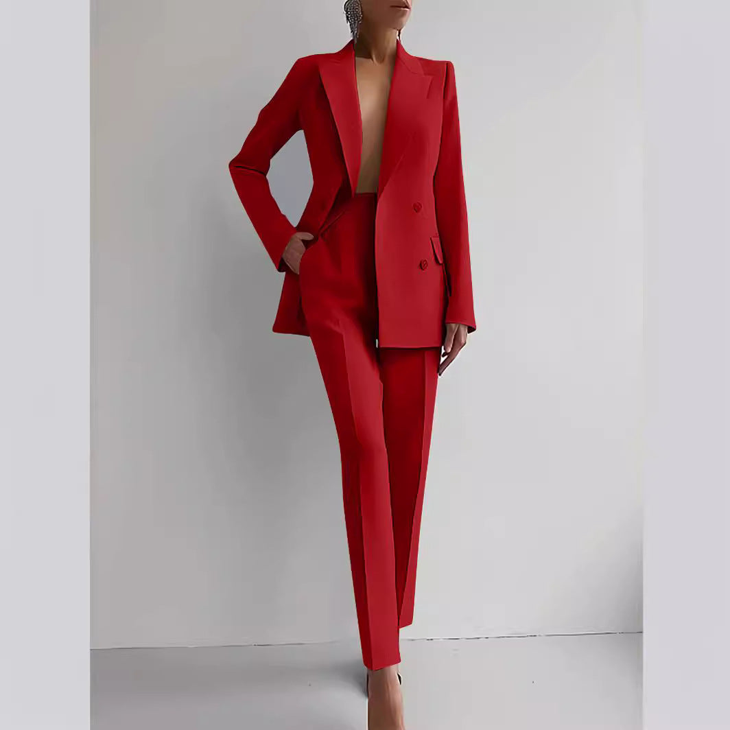 Damen elegante zweireihige Blazer mit maßgeschneiderter Hose Heidi-Mode