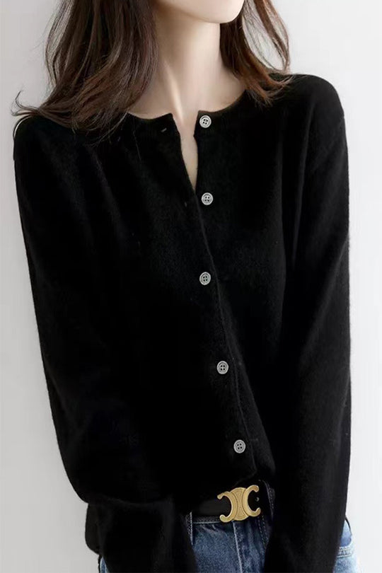 Damen Feinstrick Cardigan mit Knopfleiste und weichem Material Heidi-Mode
