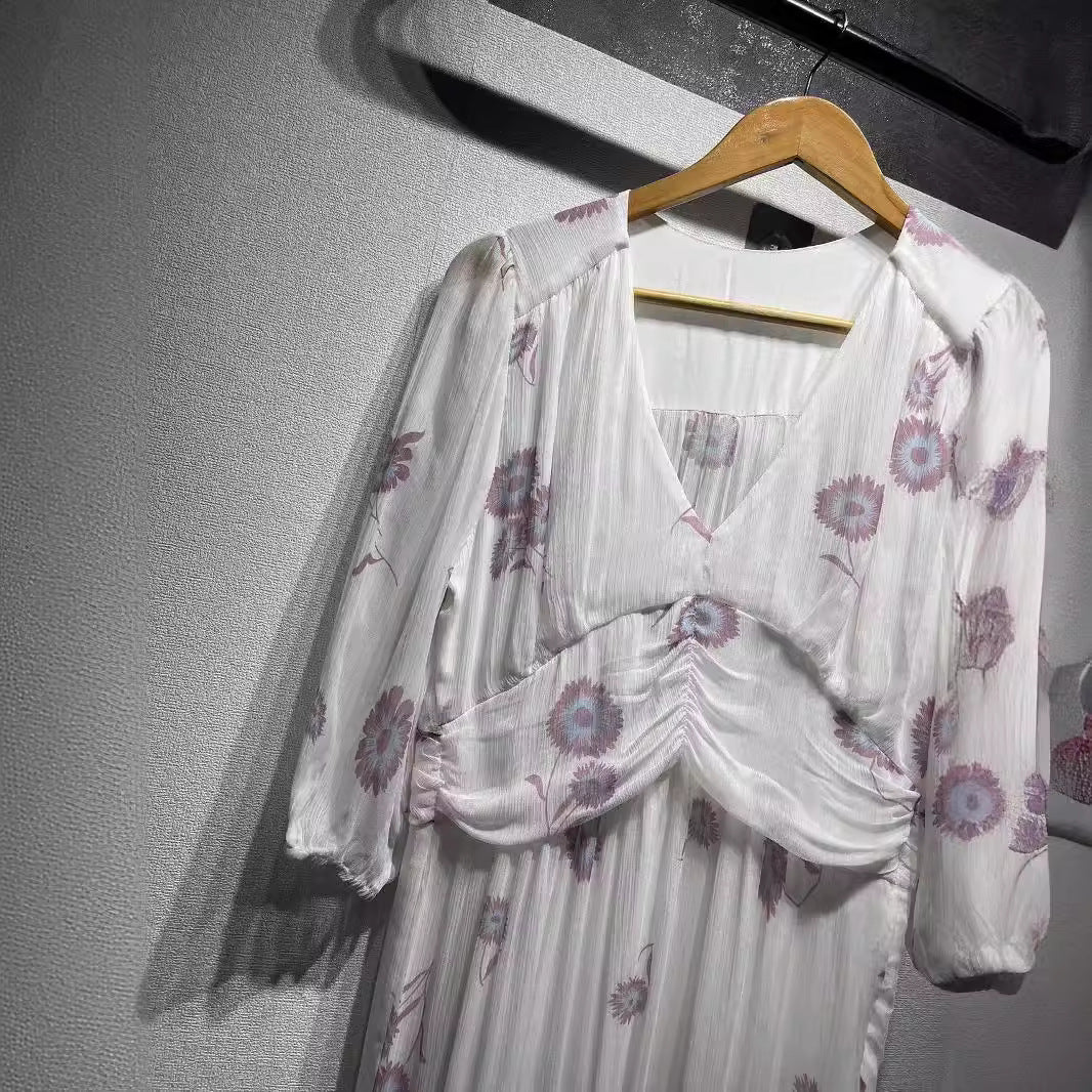 Damen Chiffon Kleid mit floralem Musterdruck und voluminösen Ärmeln Heidi-Mode