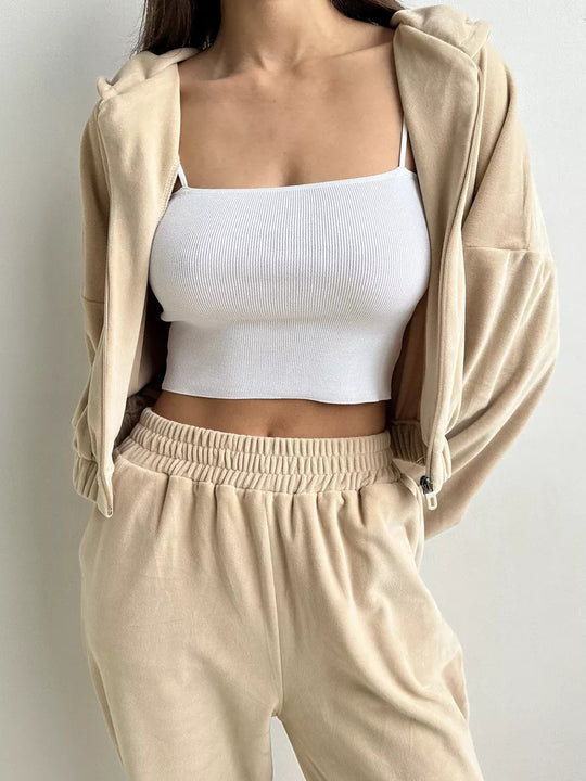 Damen Sportliche Velours-Jacke mit modernem Reißverschluss und elastischem Bund Heidi-Mode