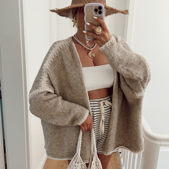 Damen gemütliche Strickjacke mit weichem Garn und offener Schnittführung Heidi-Mode