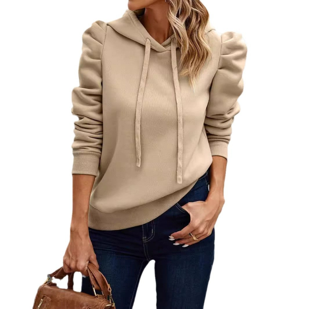Damen lässiger Kapuzenpullover mit Puffärmeln Heidi-Mode