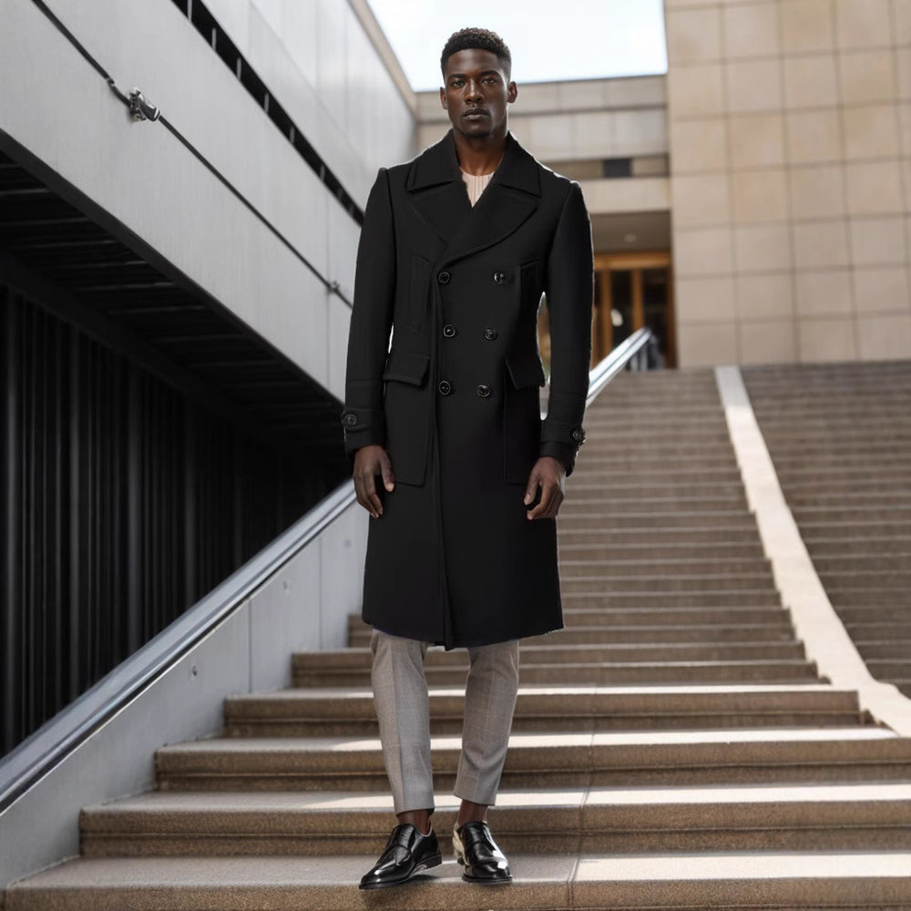 Herren eleganter Doppelt-Mantel mit praktischen Taschen und hochwertigem Futter Heidi-Mode