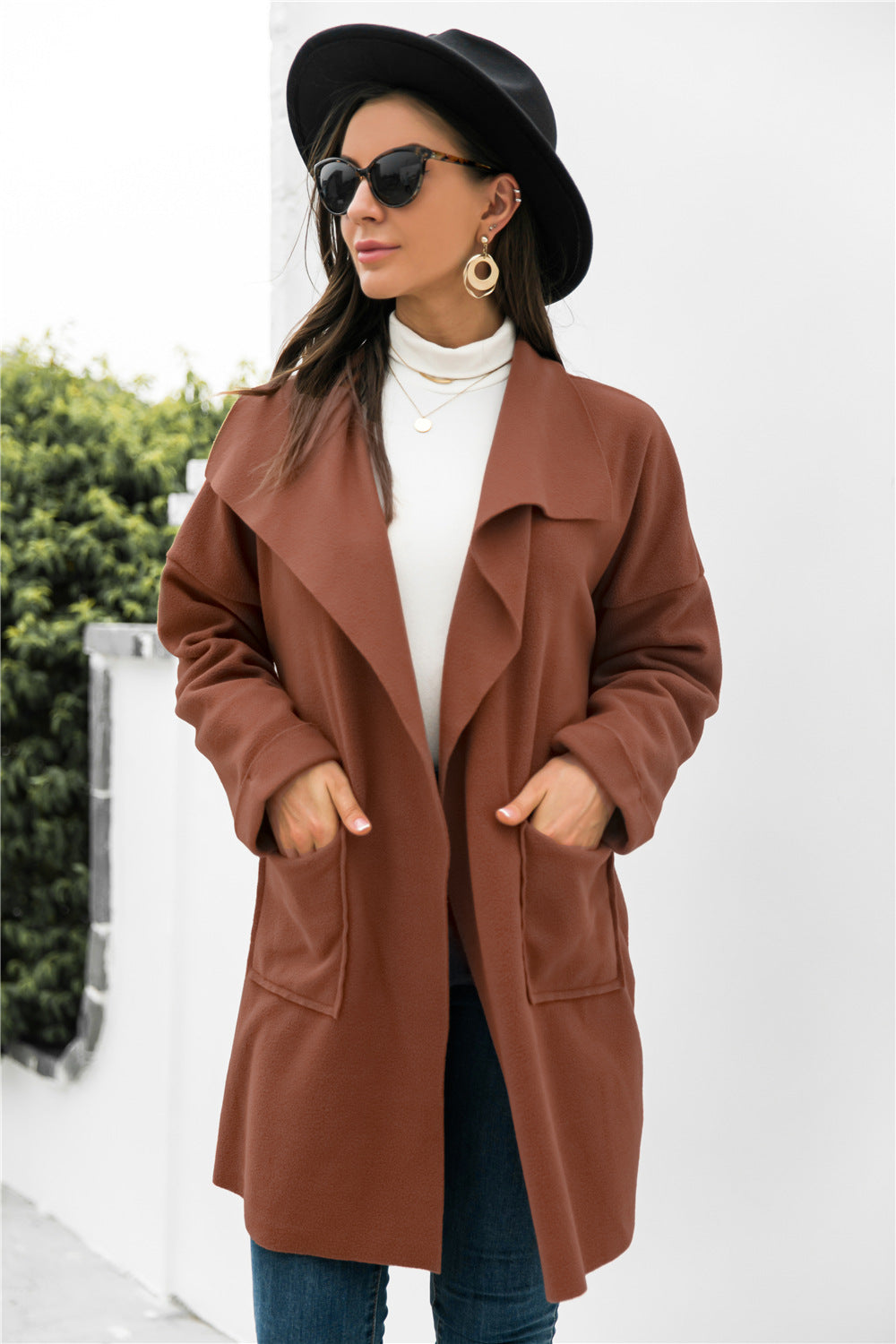 Damen Übergangsjacke mit tiefem Revers und praktischen Taschen Heidi-Mode
