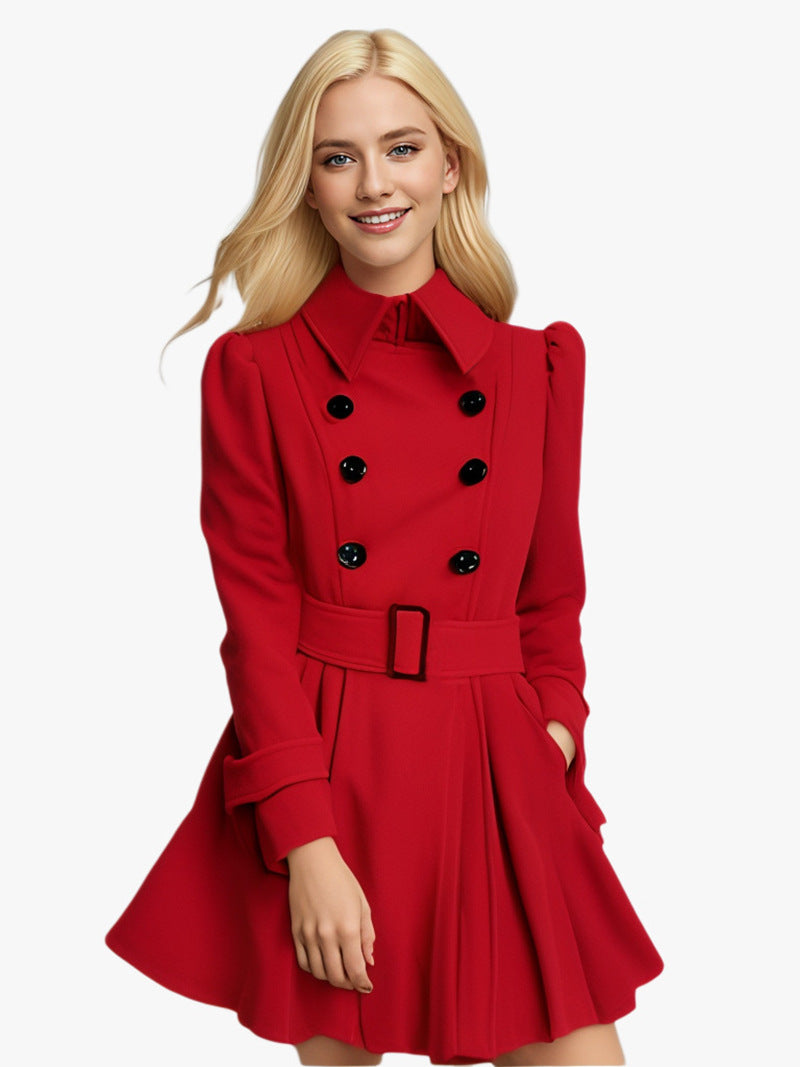 Damen eleganter Trenchcoat mit ausgestelltem Schnitt und französischem Kragen Heidi-Mode