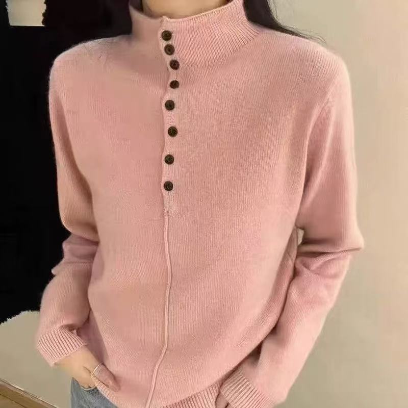 Damen Hochgeschlossener Strickpullover mit Knopfdetails Heidi-Mode