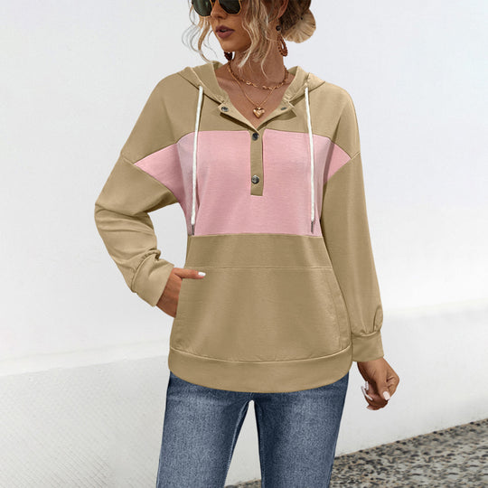 Damen Hoodie mit modischem Farbblock-Design und praktischen Knopfdetails Heidi-Mode