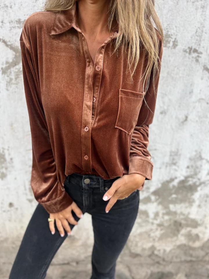 Damen Elegante und glänzende Bluse aus Samt Heidi-Mode
