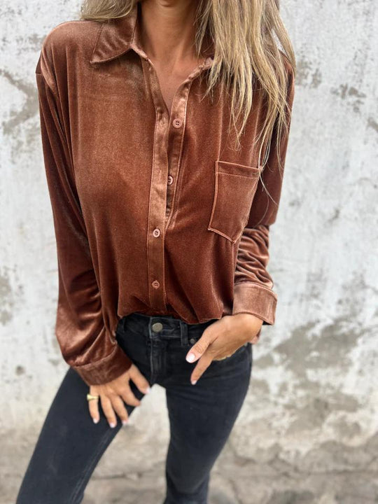 Damen Elegante und glänzende Bluse aus Samt Heidi-Mode