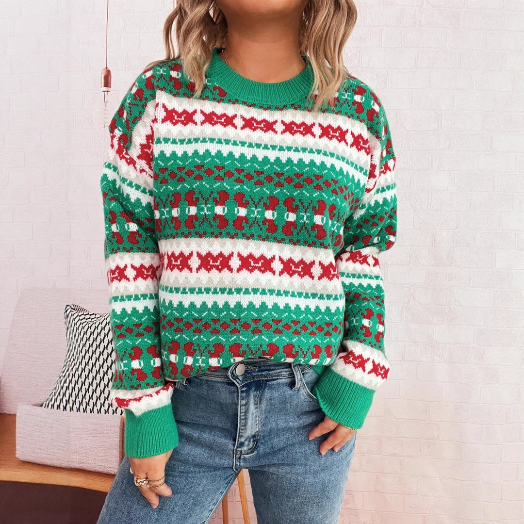 Damen Weihnachts-Pullover mit festlichem Motiv und lockerer Passform Heidi-Mode
