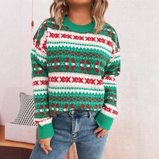 Damen Weihnachts-Pullover mit festlichem Motiv und lockerer Passform Heidi-Mode