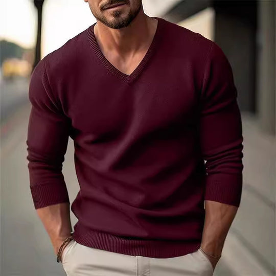 Herren Strickpullover mit V-Ausschnitt und hochwertiger Materialtextur Heidi-Mode