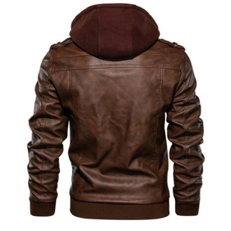 Herren Lederjacke im modernen Biker-Stil mit abnehmbarer Kapuze Heidi-Mode