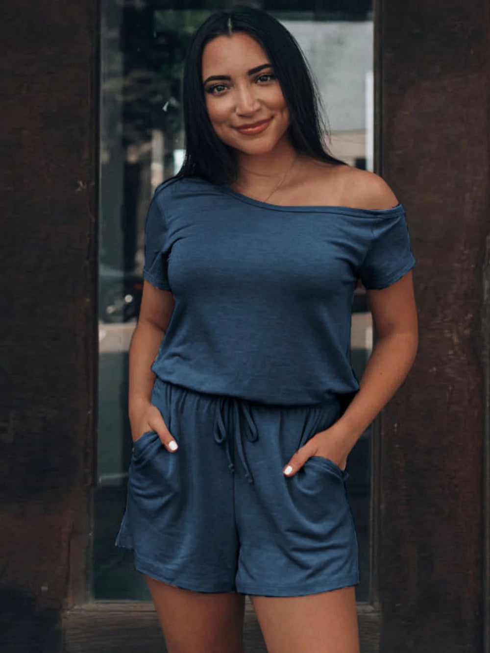Damen lässiges Kurzoverall-Set mit elastischem Taillenzug und seitlichen Taschen Heidi-Mode