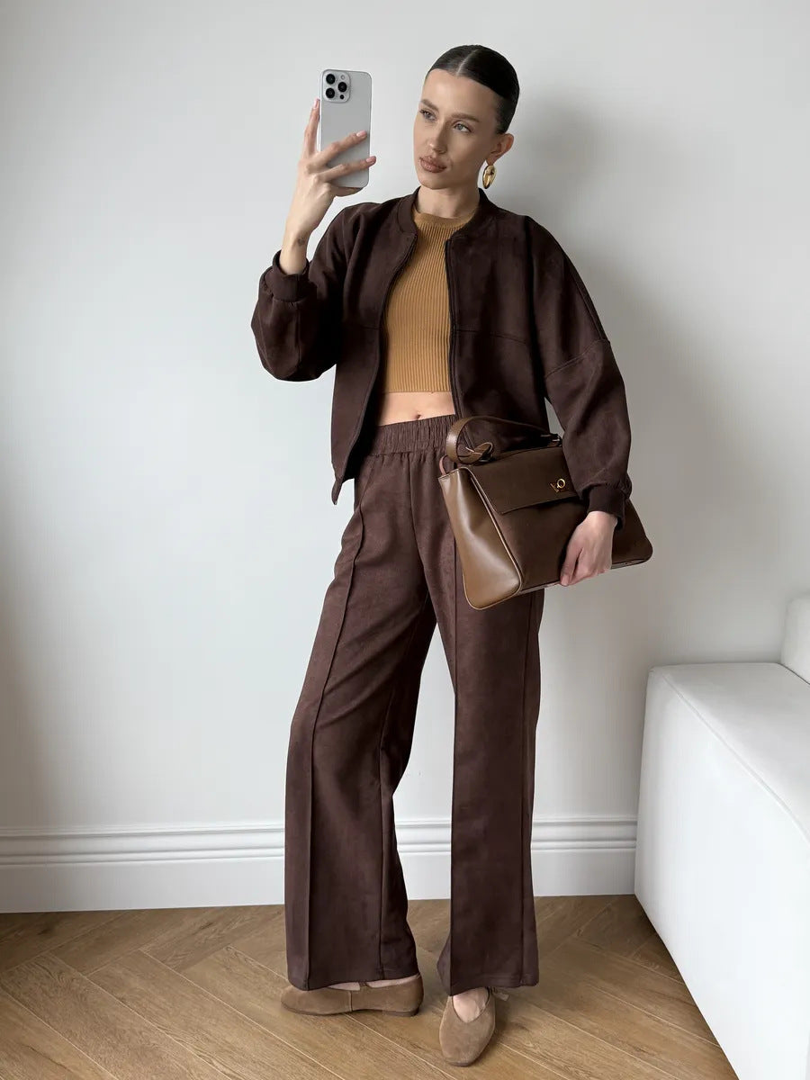 Damen Sportliche Loungewear-Jacke und weite Hose mit elastischem Bund Heidi-Mode