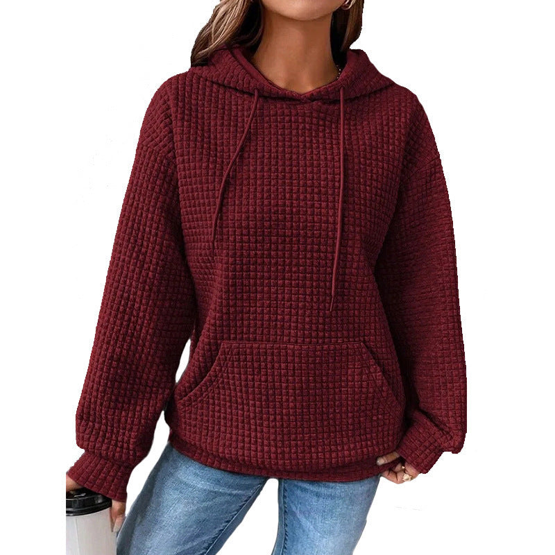 Damen Waffelstruktur Hoodie mit Kängurutasche und lässigem Schnitt Heidi-Mode