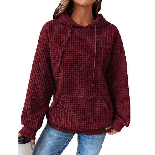 Damen Waffelstruktur Hoodie mit Kängurutasche und lässigem Schnitt Heidi-Mode