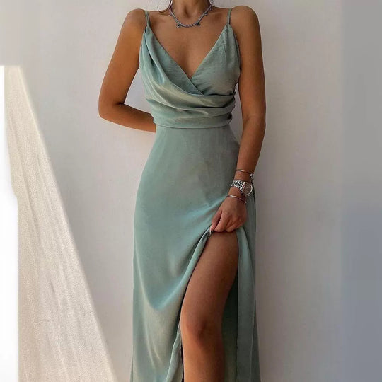 Damen Elegantes Maxikleid mit schickem Wickelausschnitt und verführerischem Schlitz Heidi-Mode