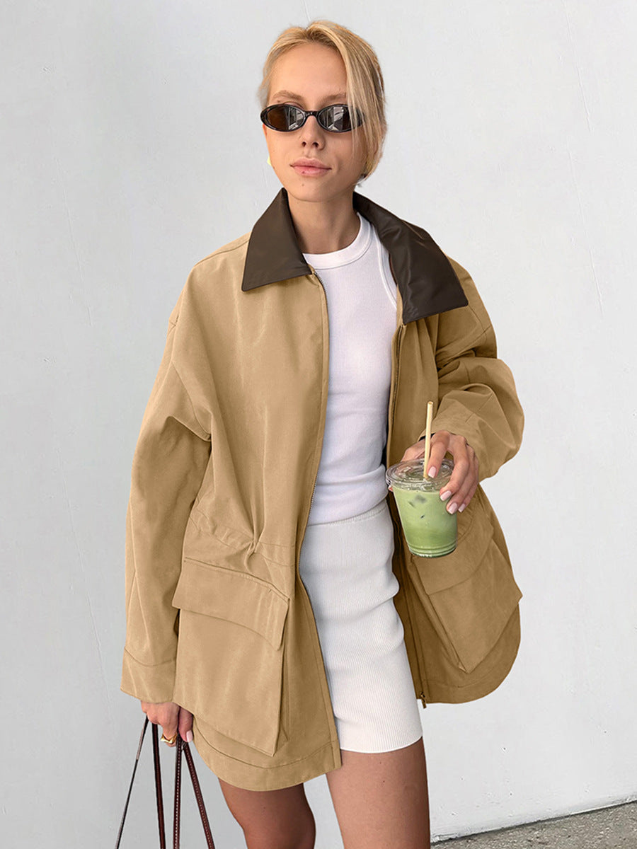 Damen modische Übergangsjacke mit lässigem Schnitt und kontrastierendem Kragen Heidi-Mode