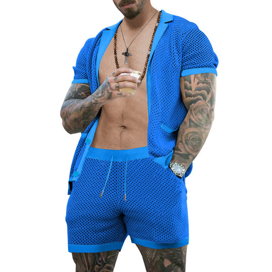 Herren atmungsaktives Künstler-Shorts-Set mit strukturiertem Design Heidi-Mode