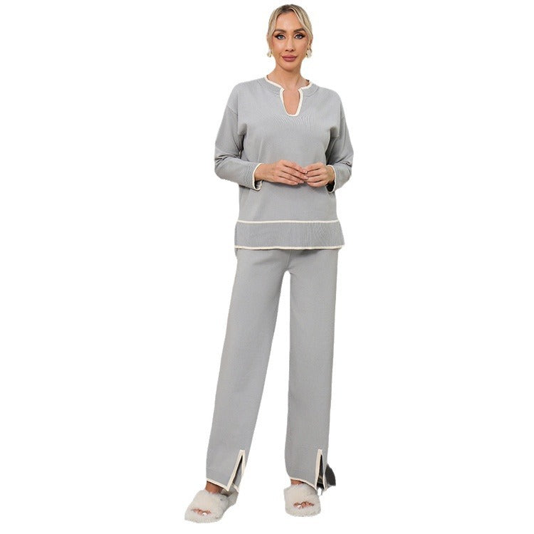 Damen Freizeit-Loungewear-Set mit seitlichen Schlitzen und eleganten Details Heidi-Mode